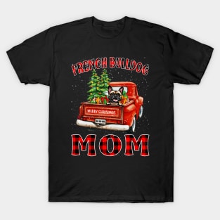 Christmas French Bulldog Mom Santa Hat Truck Tree Plaid Dog Mom Christmas T-Shirt